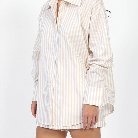 BRUNETTE THE LABEL STRIPED BUTTON UP | ALMOND MILK - Picture 6 of 6